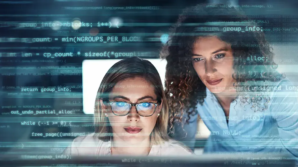 Alpha3 Cloud ampere computing image of two women looking at code